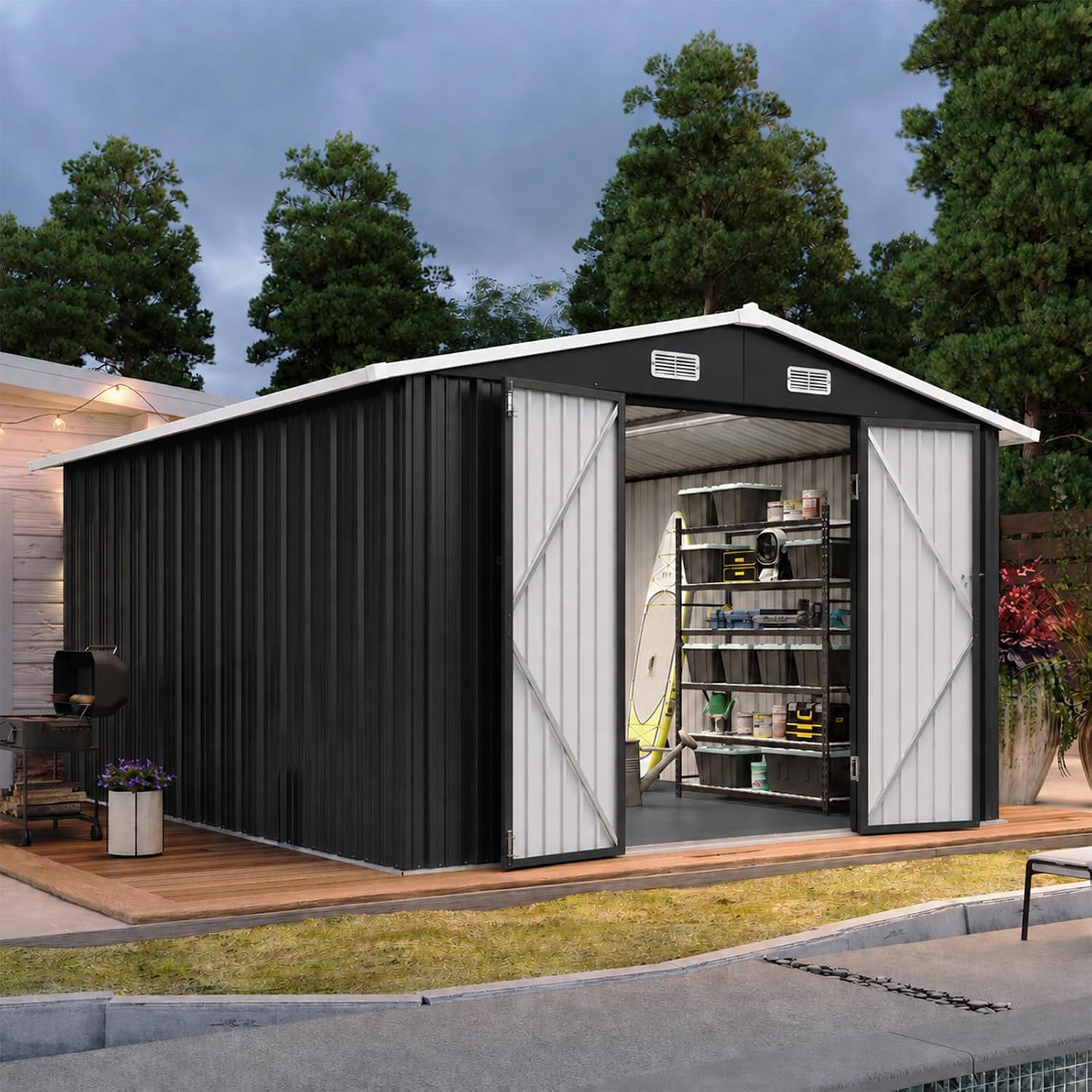 Garden Tools - 10x12FT Metal Outdoor Storage Shed with