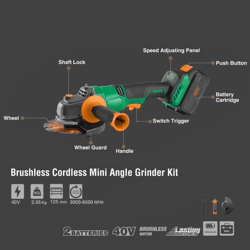 125mm Lithium Cordless 40v Bru - Brushless Angle Grinder Battery Powered recension och pris