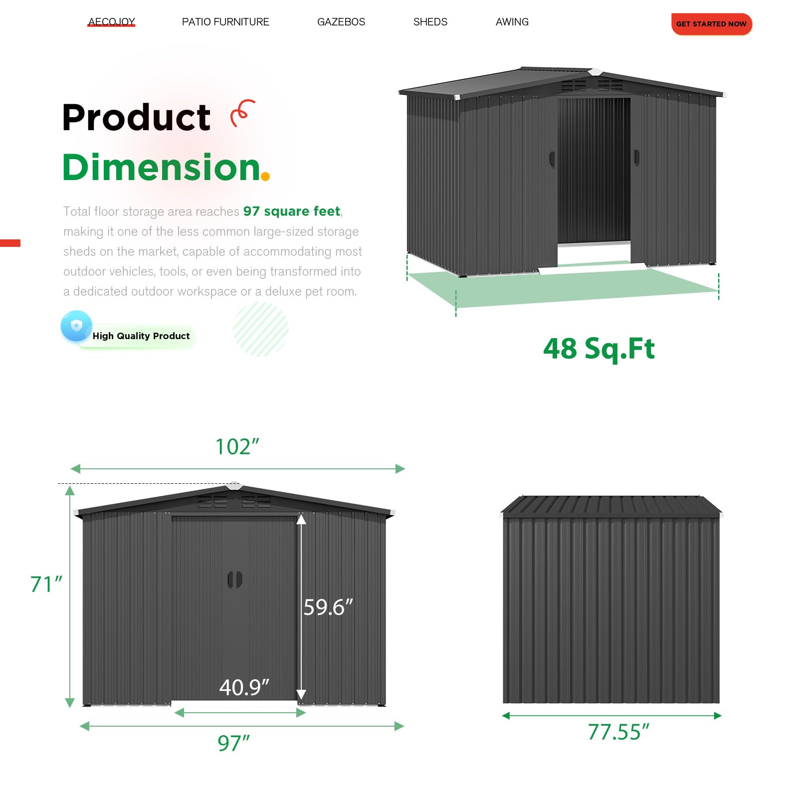 8x6 FT Galvanized Steel Outdoo - Garden Tools recension och pris